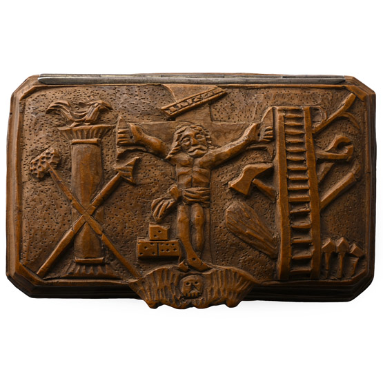 Post Medieval Boxwood Snuff Box with the Crucifixion