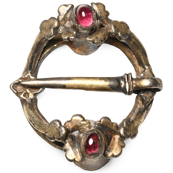Medieval Silver-Gilt Ring Brooch with Garnet Cabochons