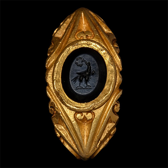 Massive Roman Gold Ring with Nicolo Intaglio of an Imperial Eagle