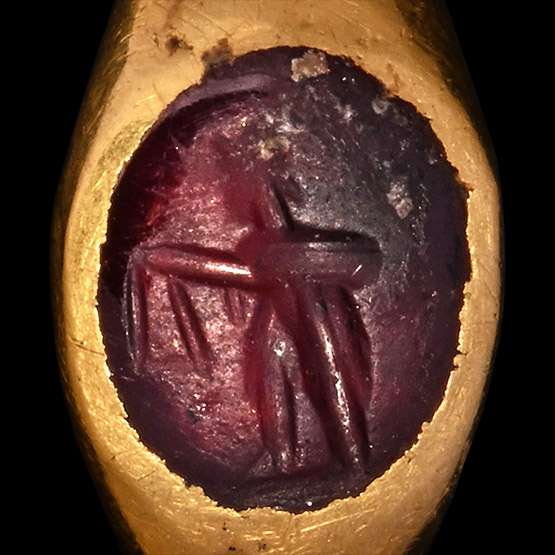 Roman Childs Gold Ring with Figural Gemstone