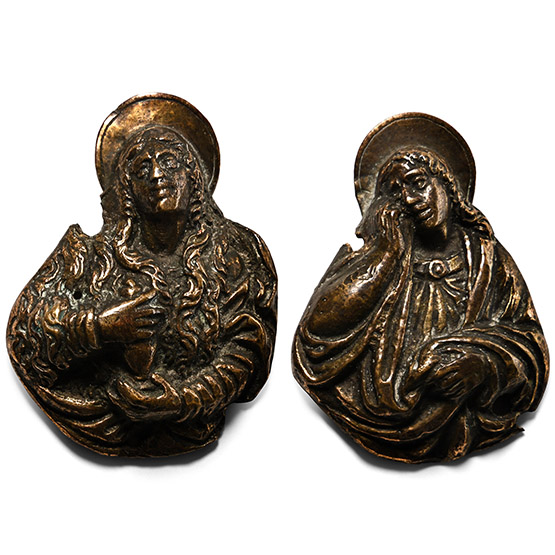 Medieval Gilt Copper Mounts of Mary Magdalene and Saint John the Evangelist
