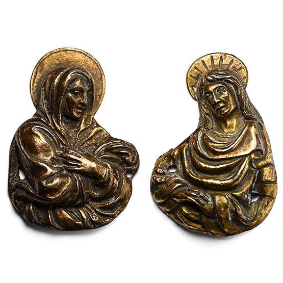 Medieval Gilt Bronze Plaques of Mary Magdalene and Saint John the Evangelist