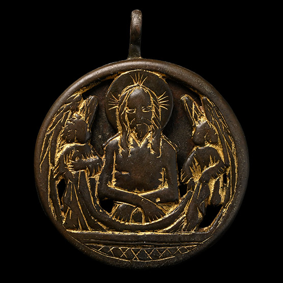 Medieval Gilt Copper Devotional Reliquary Pendant