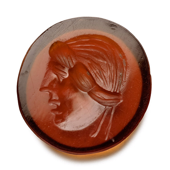 Roman Sard Gemstone with a Maenad Mask