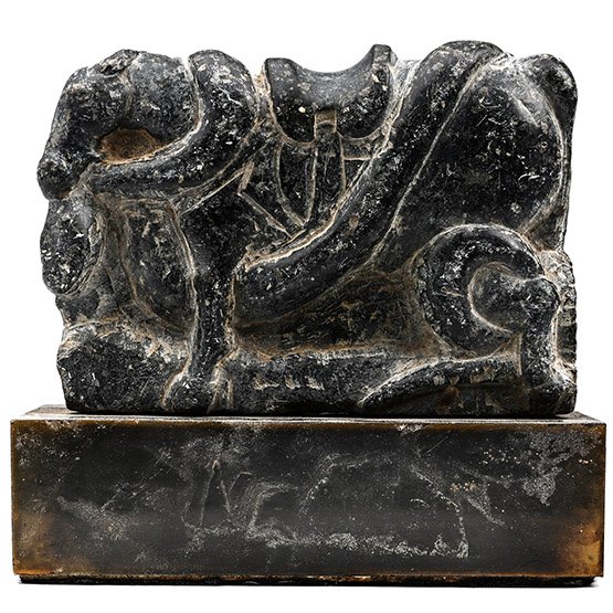 Stone Carved Panel of a Horse Attacked by a Large Snake