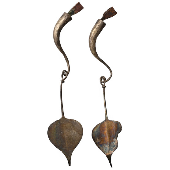 Sasanian Silver Earring Pair with Leaf-Shaped Droplets