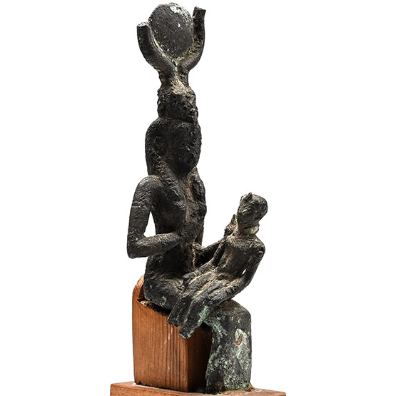 Egyptian Bronze Seated Isis with Horus Statue