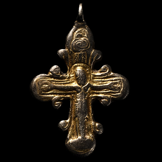 Byzantine Silver-Gilt Inscribed Pectoral Cross Pendant