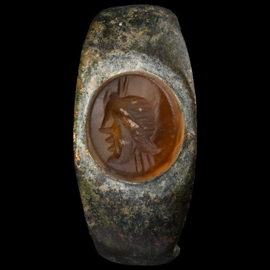 Roman Bronze Ring with Portrait Gemstone of Venus