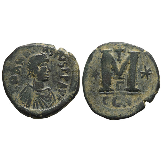 Anastasius I AE 40 Nummi or Follis.