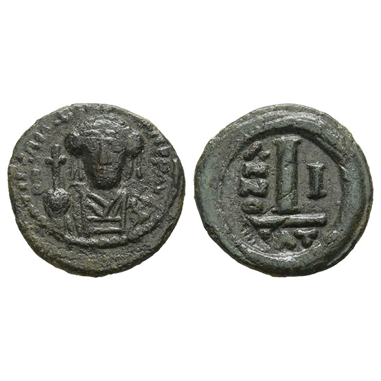 Maurice Tiberius AE 10 Nummi or Decanummium.
