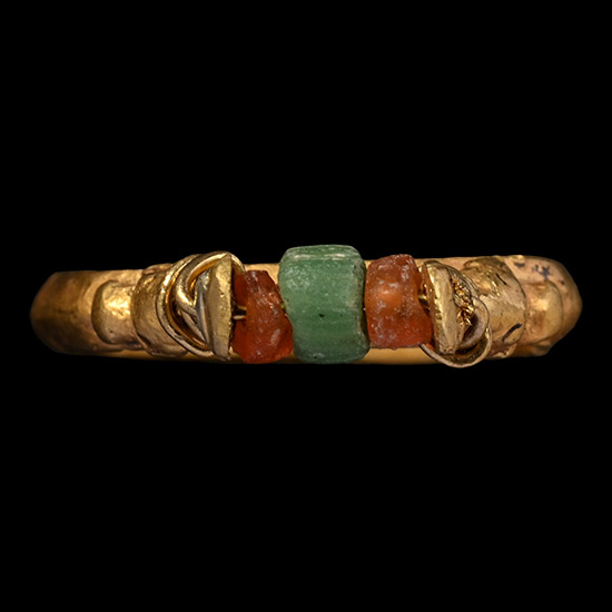 Roman Gold Ring with Dolphins Supporting Beads