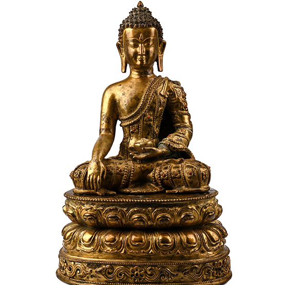 Large Tibetan Gilt Bronze Seated Buddha Figure
