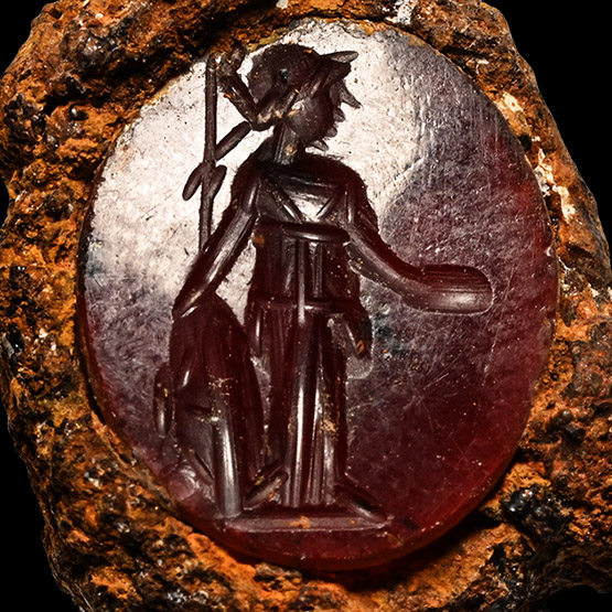 Roman Carnelian Gemstone with Minerva in Iron Bezel
