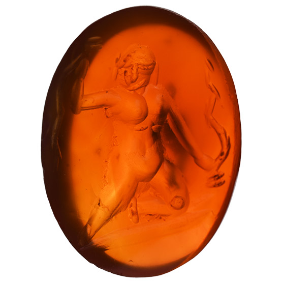 Roman Carnelian Gemstone of the Young God Hercules Fighting Snakes