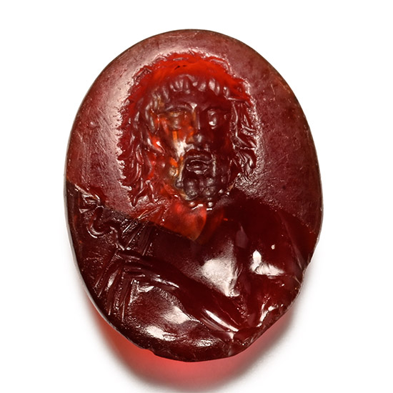 Roman Carnelian Gemstone of Asclepius, the God of Medicine with Snake