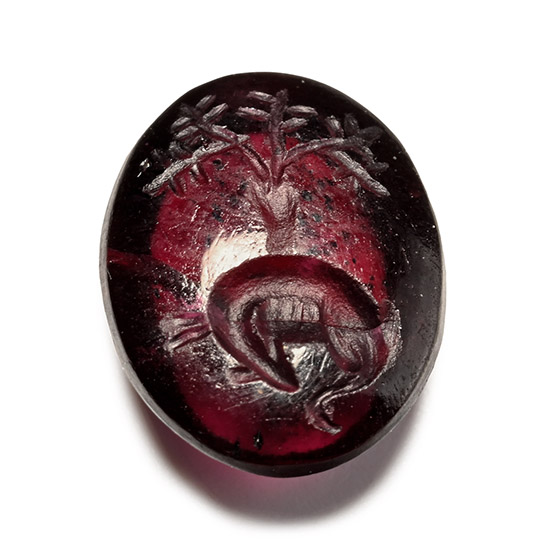 Roman Garnet Gemstone of a Sleeping Dog Under a Tree