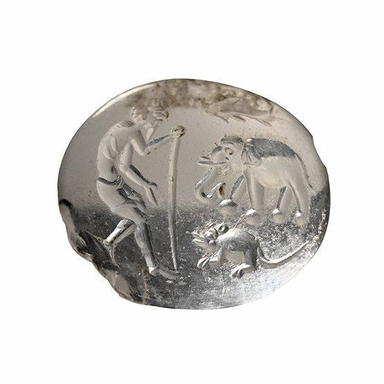 Kushan or Indo-Greek Rock Crystal Gemstone with Mature Man and Animals