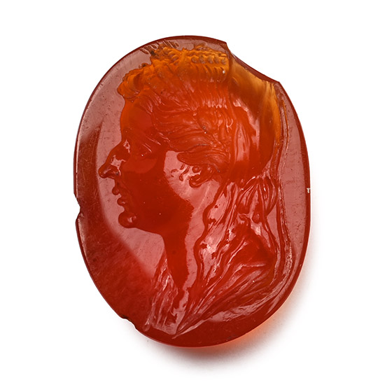 Neoclassical Carnelian Gemstone with Bust of the Roman Empress Livia as the Greek Goddess Ceres