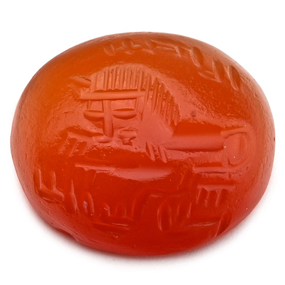 Sasanian Carnelian Gemstone of a Lion with Pahlavi Inscription