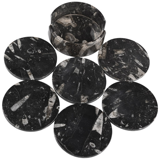 Polished Fossil Orthoceras Coaster Holder with Coasters