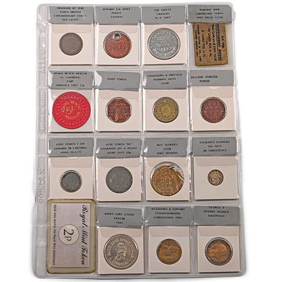 Group of Sixteen [16] Medals, Coins and Tokens.