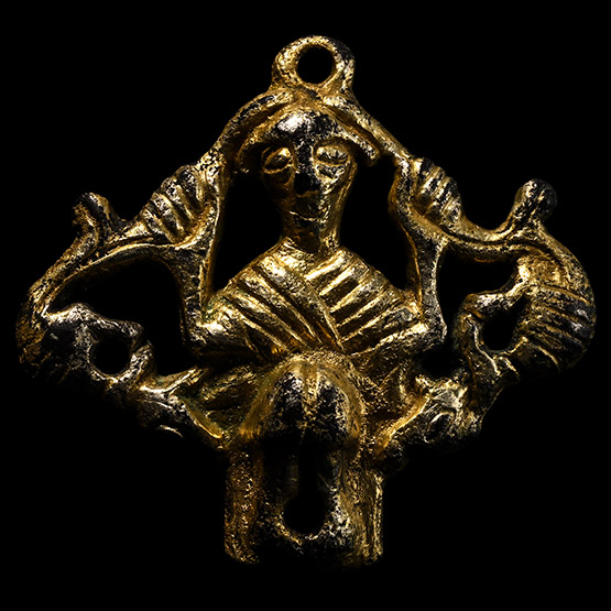 Viking Silver-Gilt Seated Freyja Mount