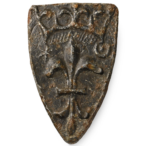 Medieval Lead Heraldic Trade Weight with Crowned Fleur-de-Lys