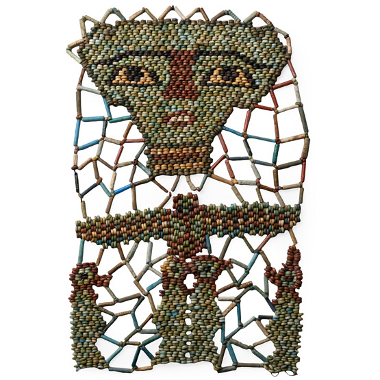 Egyptian Faience Mummy Bead Mask with Scarab and Four Sons of Horus