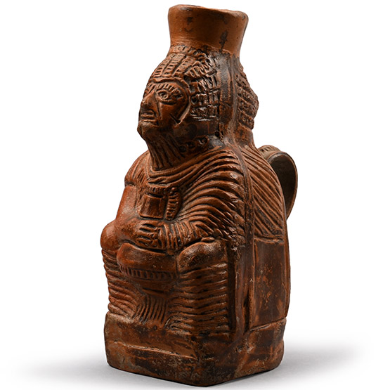 Roman Terracotta Jug of a Woman Holding a Flask