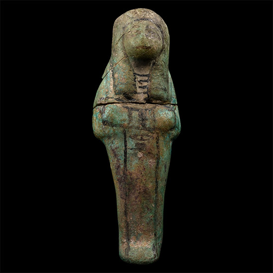 Egyptian Turquoise Blue Faience Shabti with Hieroglyphic Inscription