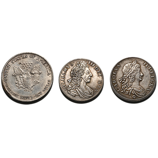 Group of Three [3] Reproduction USA and English Coins.