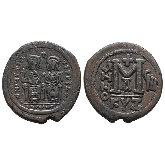 Justin and Sophia AE 40 Nummi or Follis.