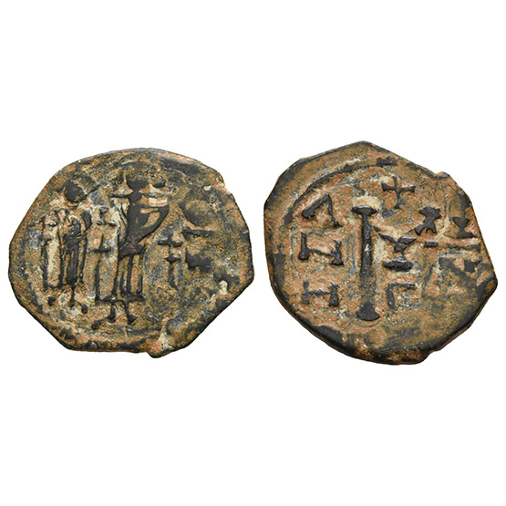 Heraclius, with Heraclius Constantine and Martina AE 40 Nummi of Follis.