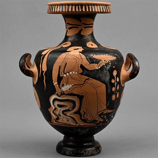 Greek Terracotta Red-Figure Hydria Depicting Offering Scene