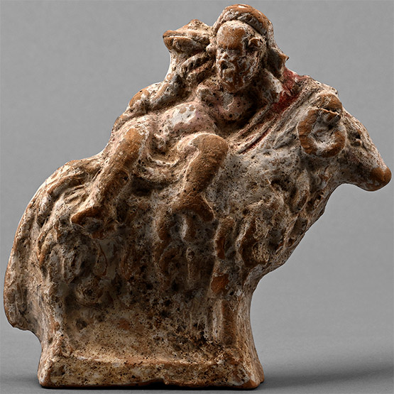 Greek Terracotta of Drunken Silenus Seated on a Ram