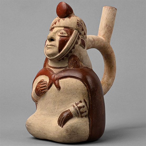 Pre-Columbian Moche Ceramic Stirrup Vessel of a Dignitary
