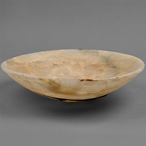 Large Bactrian Alabaster Bowl with Bronze-Encrusted Base
