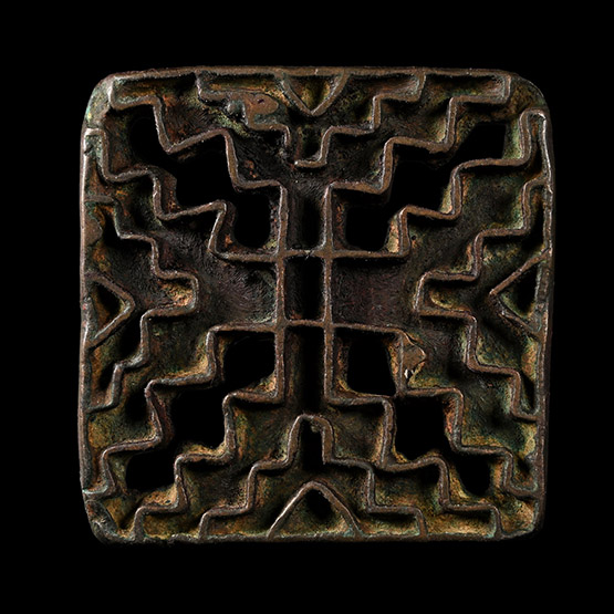 Very Large West Central Asian Bronze Stamp Seal Matrix with Stepped Cross