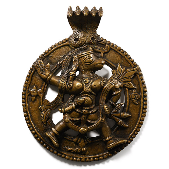 Indian Sacred Copper-alloy Plaque with Hindu God