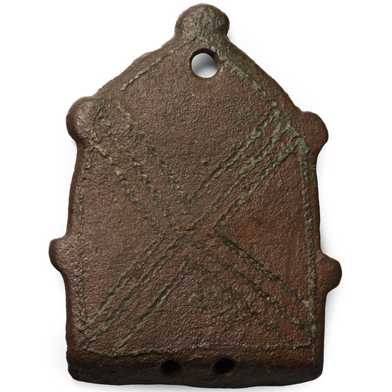 Large Anglo-Scandinavian Viking Bronze Stirrup Apex Mount with Saltire Cross