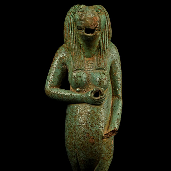 Large Egyptian Blue Faience Taweret Vessel