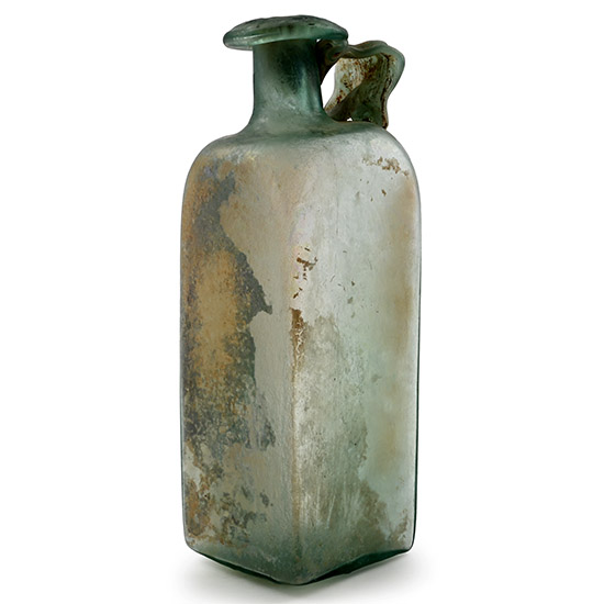 Large Gallo-Roman Mould-Blown Green Glass Flask
