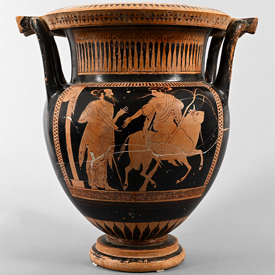 Greek Red-Figure Column Krater with Bull and Rider