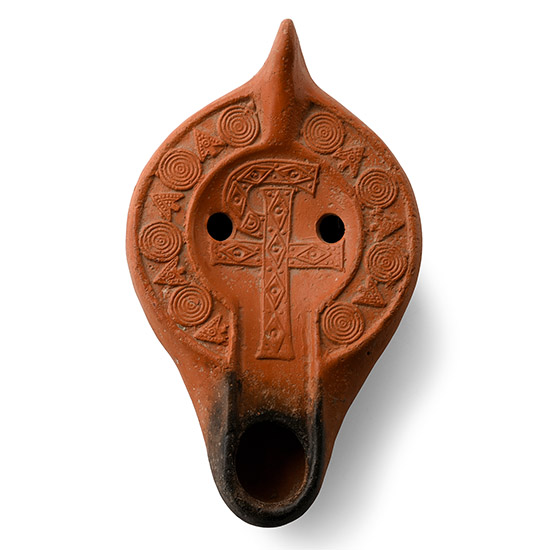 Late Roman Terracotta Lamp with Chi Rho