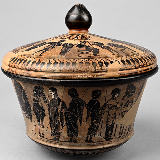 Greek Terracotta Black-Figure Pyxis with Chariot