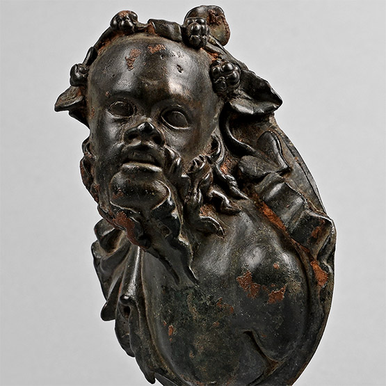Roman Bronze Chariot Mount with Bust of Silenus