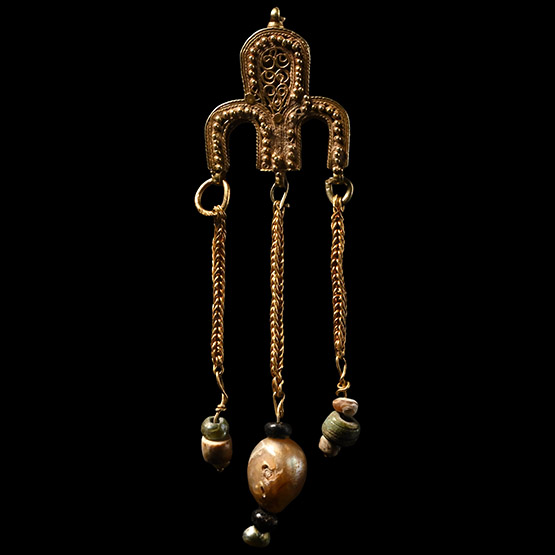 Byzantine Gold Filigree Pendant with Pearl Bead Drops