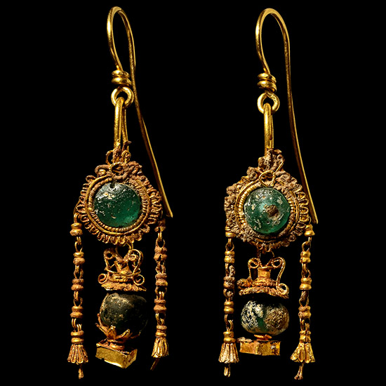 Greek Gold and Bead Drop Earrings