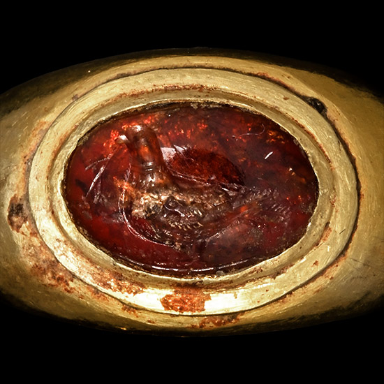 Roman Gold and Garnet Gemstone Ring with Bird